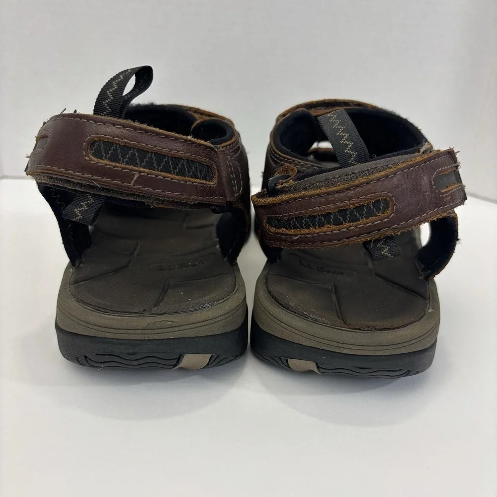 L.L.Bean Leather Hiking Sandals Mens Size 11 M Brown Hook Loop Comfort Shoes